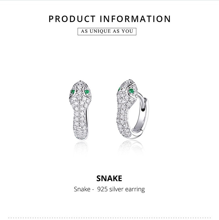 Bông tai Bamoer SCE922 bằng bạc 925 thiết kế hình rắn sang trọng cho nữ