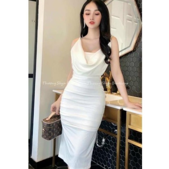 [RẺ VÔ ĐỊCH] đầm body nữ 2 dây cổ đổ nhún eo 2 lớp