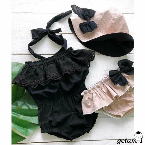 Bộ đồ liền thân cột dây phối ren hoa dễ thương cho bé