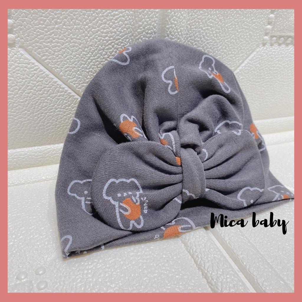 Mũ turban màu xám đen họa tiết hình gấu đáng yêu cho bé Mica Baby MTB95
