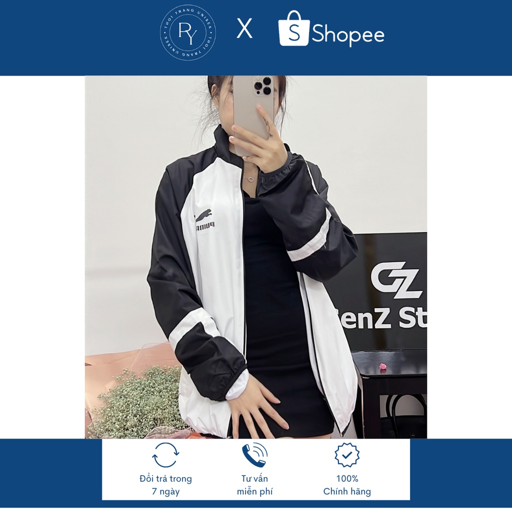 Áo khoác gió Puma nam nữ in logo ở mặt lưng chất vải 2 lớp Py Shop GZAK046