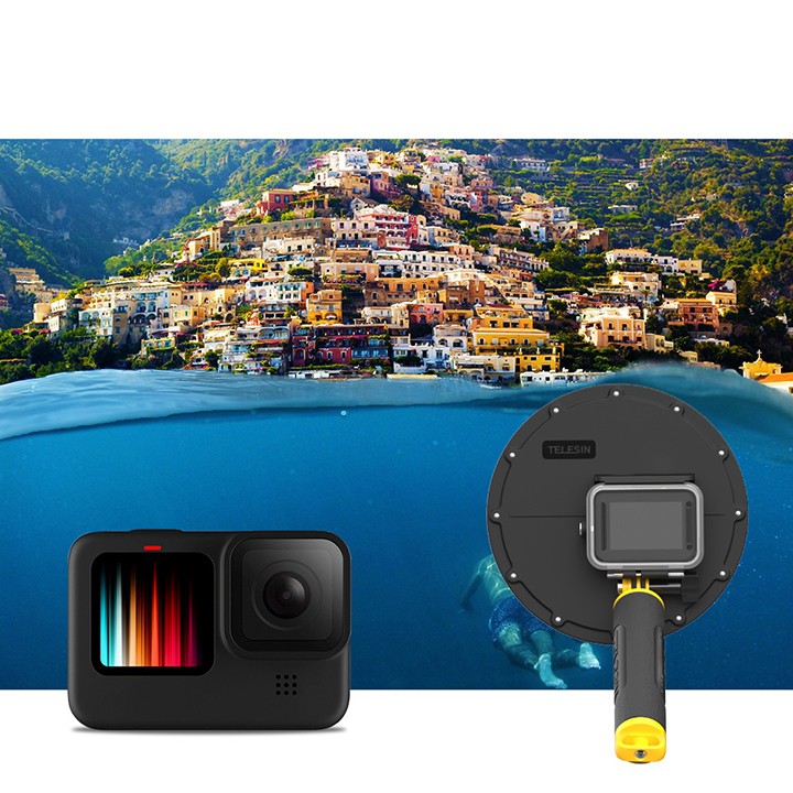 Phụ kiện Dome Cho GoPro 10 / GoPro 9 Telesin chính hãng (Chụp hình lấy nửa trên và nửa dưới mặt nước)