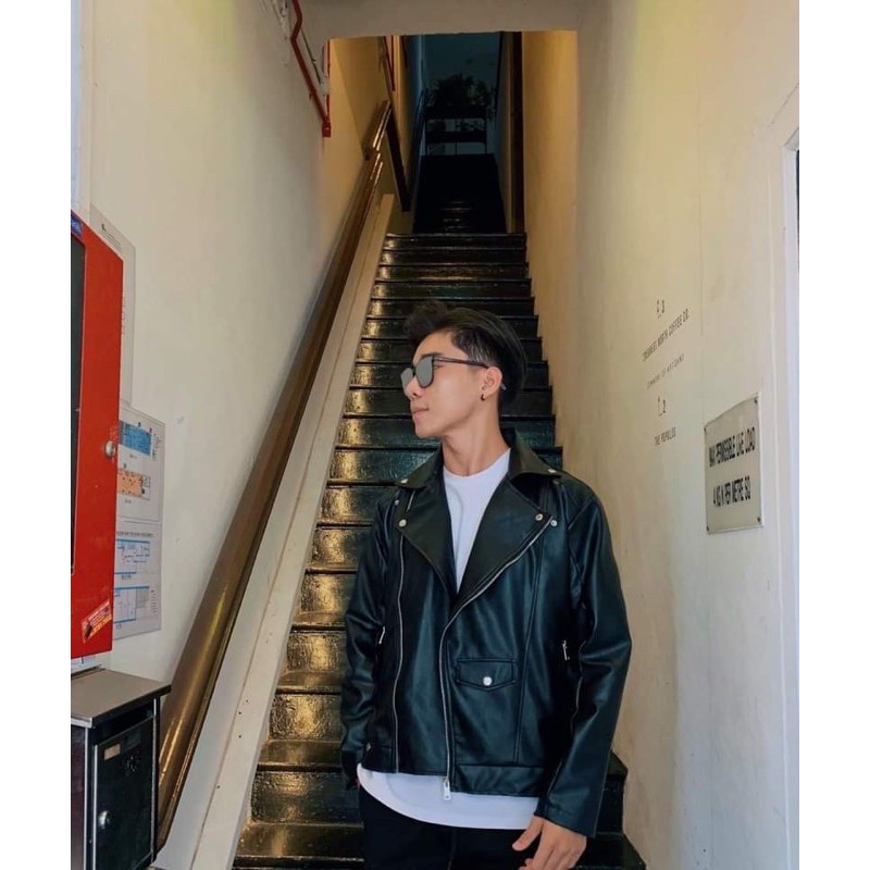 Áo khoác unisex giả da Biker Jacket màu đen
