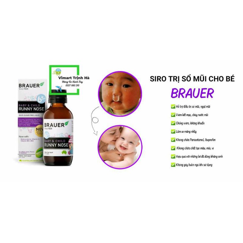 Siro hỗ trợ trị sổ mũi Runny Nose Brauer cho bé 6 tháng trở lên chai 100ml