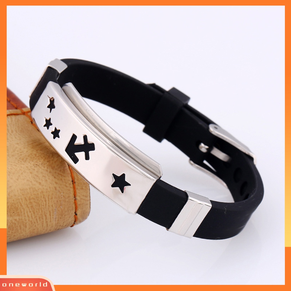 Vòng tay bằng silicone phối mặt kim loại khắc hình 12 cung hoàng đạo đầy độc đáo