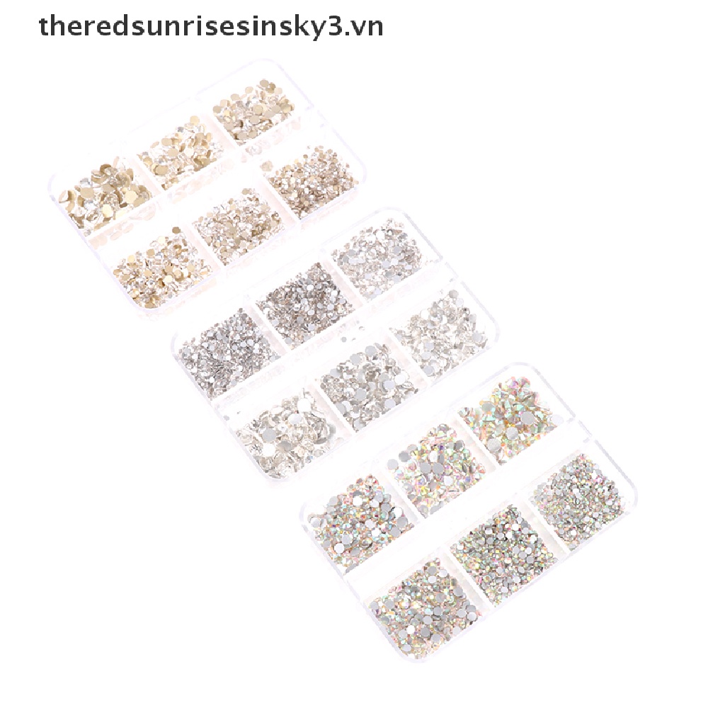 * * * * Hộp 6 Kích Cỡ Đá Pha Lê Pha Lê Phẳng Trang Trí Móng Nghệ Thuật AB Colorf