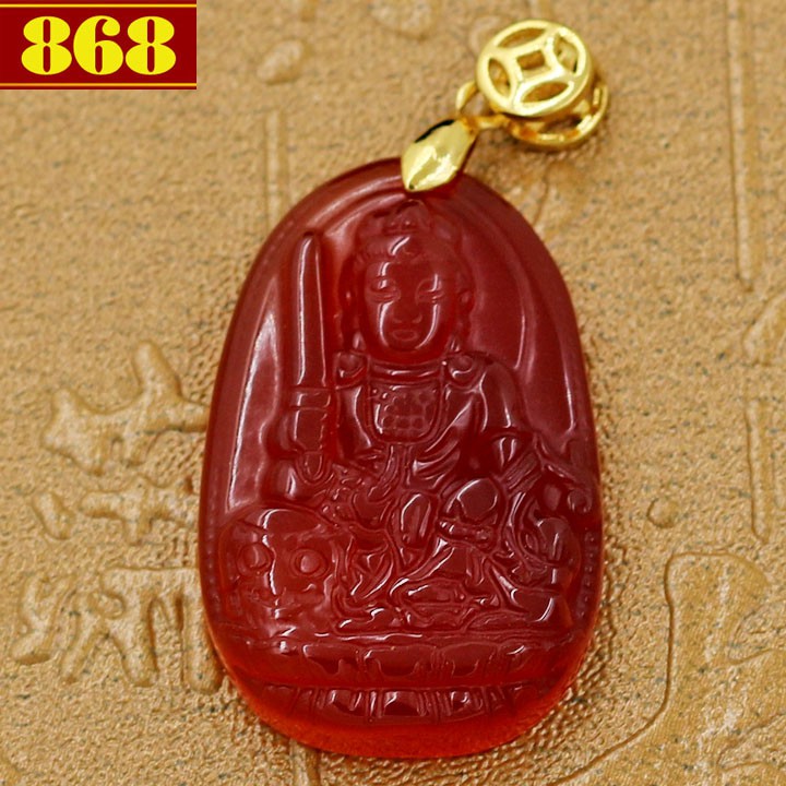 Mặt dây chuyền Văn Thù Sư Lợi Bồ Tát 3.6 cm đỏ