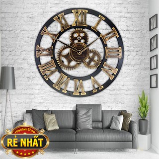 Đồng hồ treo tường Size 80cm - Bánh răng số La Mã màu Vàng đồng
