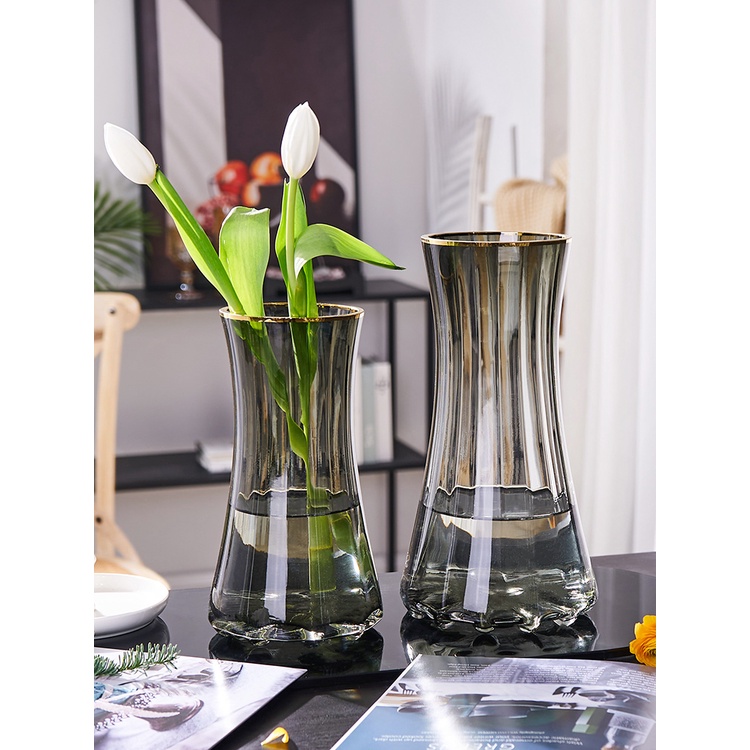 Bình hoa thủy tinh viền vàng decor phòng ngủ và trang trí phòng khách cao cấp