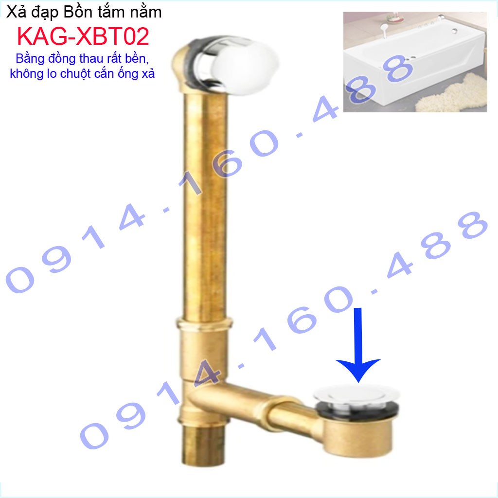 Xả đạp bồn tắm bằng đồng thau KAG-XBT02, Bộ xả dùng cho bồn tắm nằm , xả đạp chân bồn tắm siêu bền sử dụng tốt