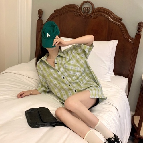 【ZHELIHANGFEI】Áo Sơ Mi Tay Ngắn Dáng Rộng Họa Tiết Sọc Theo Phong Cách Nhật Bản Dễ Phối Đồ