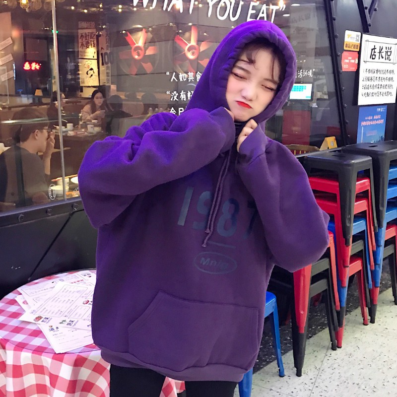 Áo Hoodie Form Rộng In Chữ Phong Cách Hàn Quốc Cho Nữ