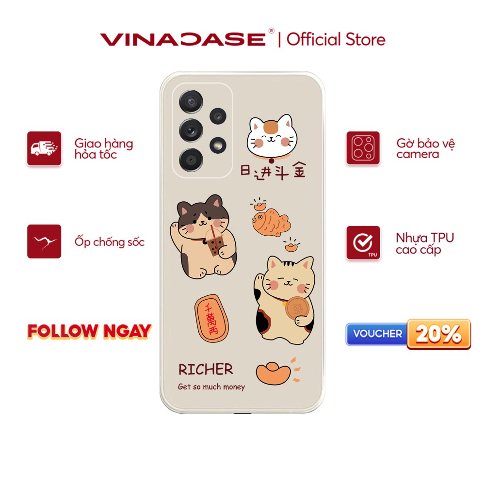 Ốp lưng Vina Case Samsung A10/A10S/A51/A32/A12/....Silicone TPU dẻo viền vuông bảo vệ camera hình Mèo tài lộc