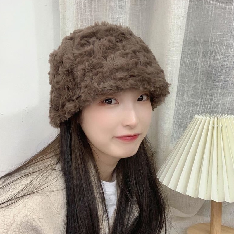 Mũ bucket lông giả dày dặn mềm mại giữ ấm kích cỡ 56-58cm