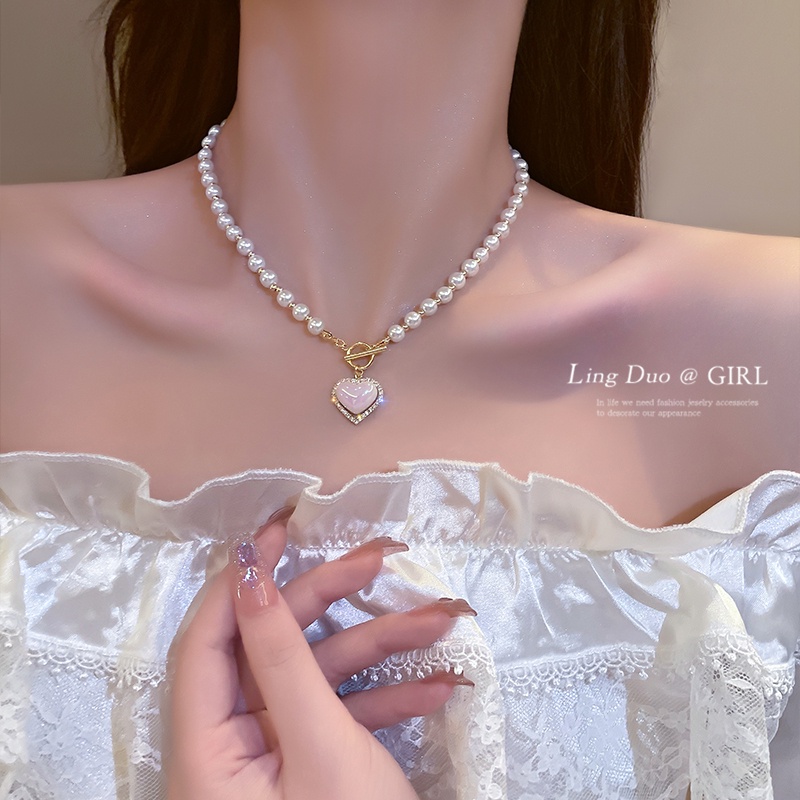 Dây Chuyền Hình Trái Tim Đính Ngọc Trai Thời Trang Cho Nữ