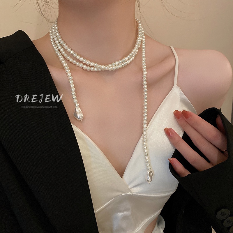 DREJEW Dây Chuyền Dáng Dài Đính Ngọc Trai Phong Cách Hàn Quốc Cho Nữ