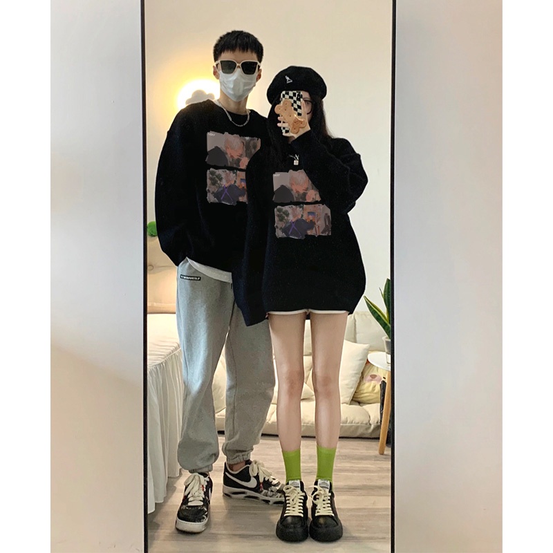 Áo sweater Cổ Tròn In Họa Tiết Phong Cách retro Mỹ