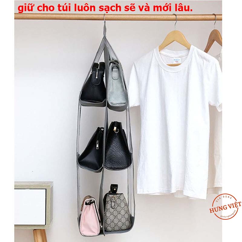 Túi đựng giỏ xách 6 ngăn đa năng treo tường hoặc tủ quần áo, giúp chắn bụi tiện dụng, [TÚI TREO GIỎ]