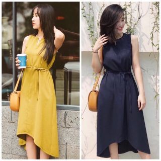 Đầm Nữ Suông Cột Eo Lệch Tà Màu Xanh Vàng ( KÈM ẢNH THẬT)