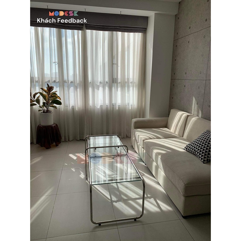 Bàn sofa - trà MODESK SS Sofa Long Table Glass Light (bộ 2 cái) inox 304 - kính cường lực  [phòng khách - quán cafe]