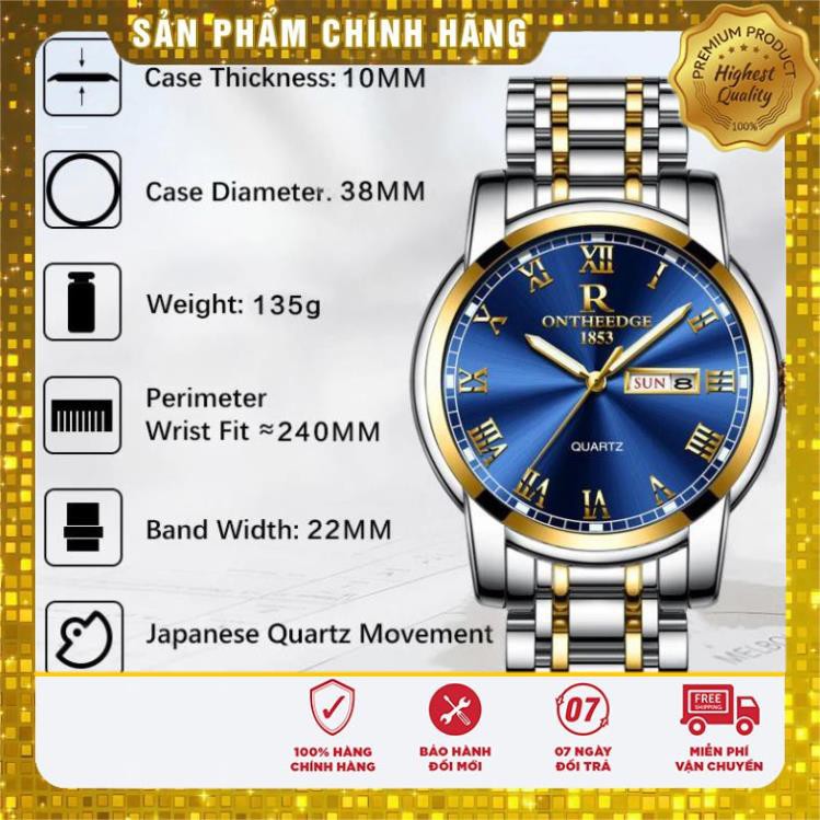 Gía khai trương_ ĐỒNG HỒ NAM R-ONTHEEDGE KÍNH TRÁNG SAPPHIRE DÂY KIM LOẠI KHÔNG GỈ + TẶNG KÈM PIN CAO CẤP