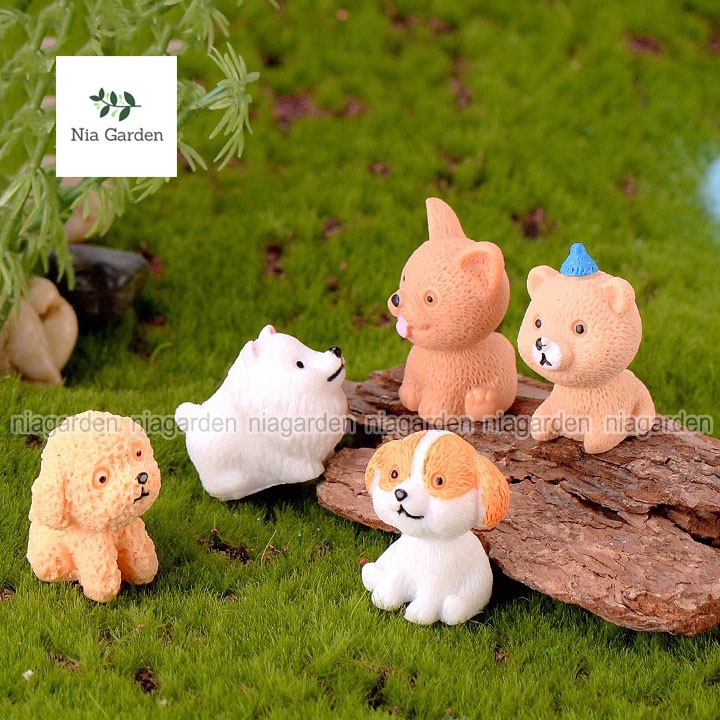 Tiểu cảnh chó mini Poodle Golden Husky Corgi mô hình tượng mini trang trí vườn chậu cây terarium hồ cá Nia Garden N5