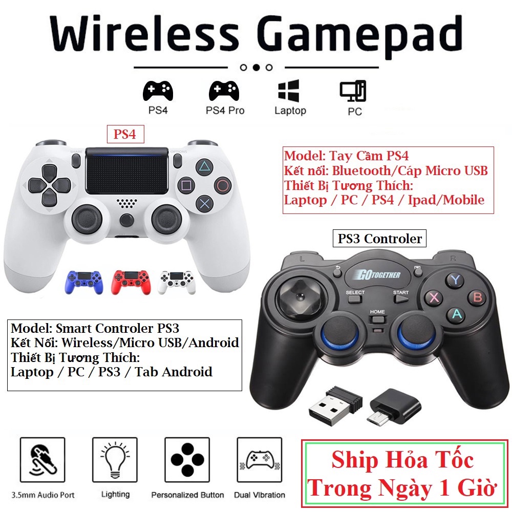 Tay cầm PS4 không dây loại tốt ✨Tặng kèm dây sạc chống nhiễu 1m✨ Tay cầm chơi game P4 cho PC, Laptop, chơi PES, FO4