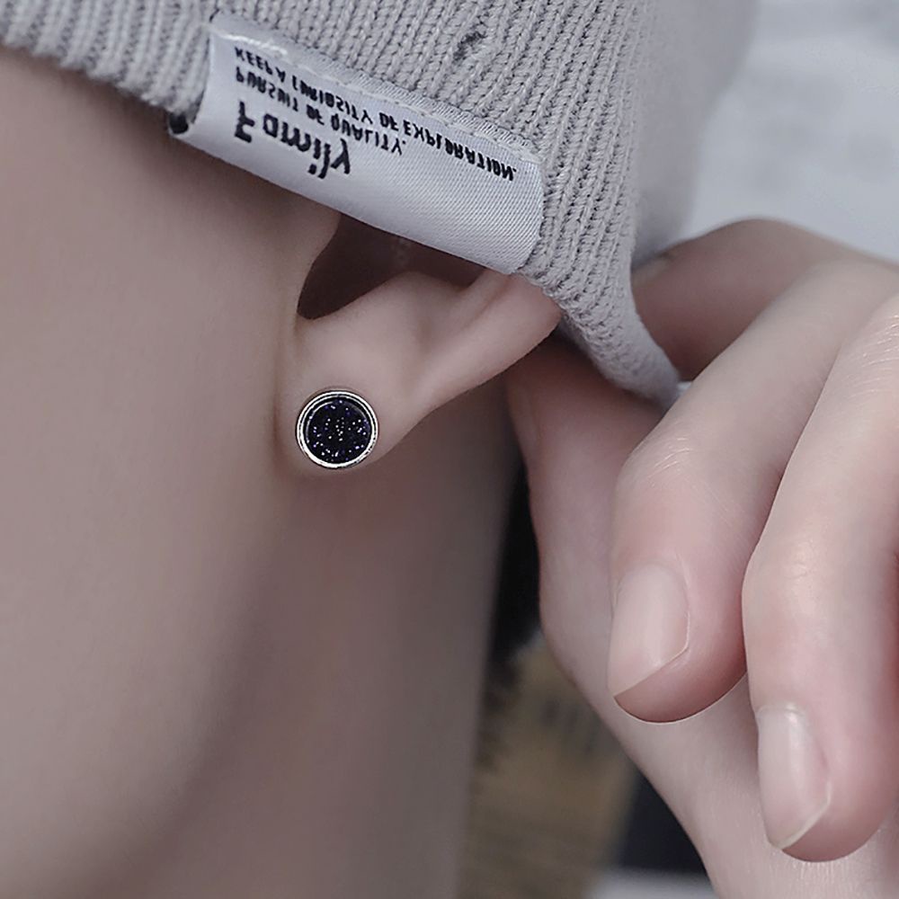 Khuyên tai dạng hạt đá màu đen phong cách hàn quốc thanh lịch cho nam