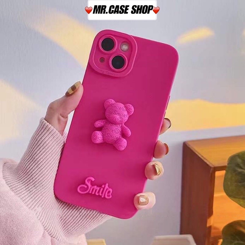 Ốp lưng ip chất bóng hồng neon hoạ tiết 1 gấu dâu lotso dành cho ip - Mr.Case