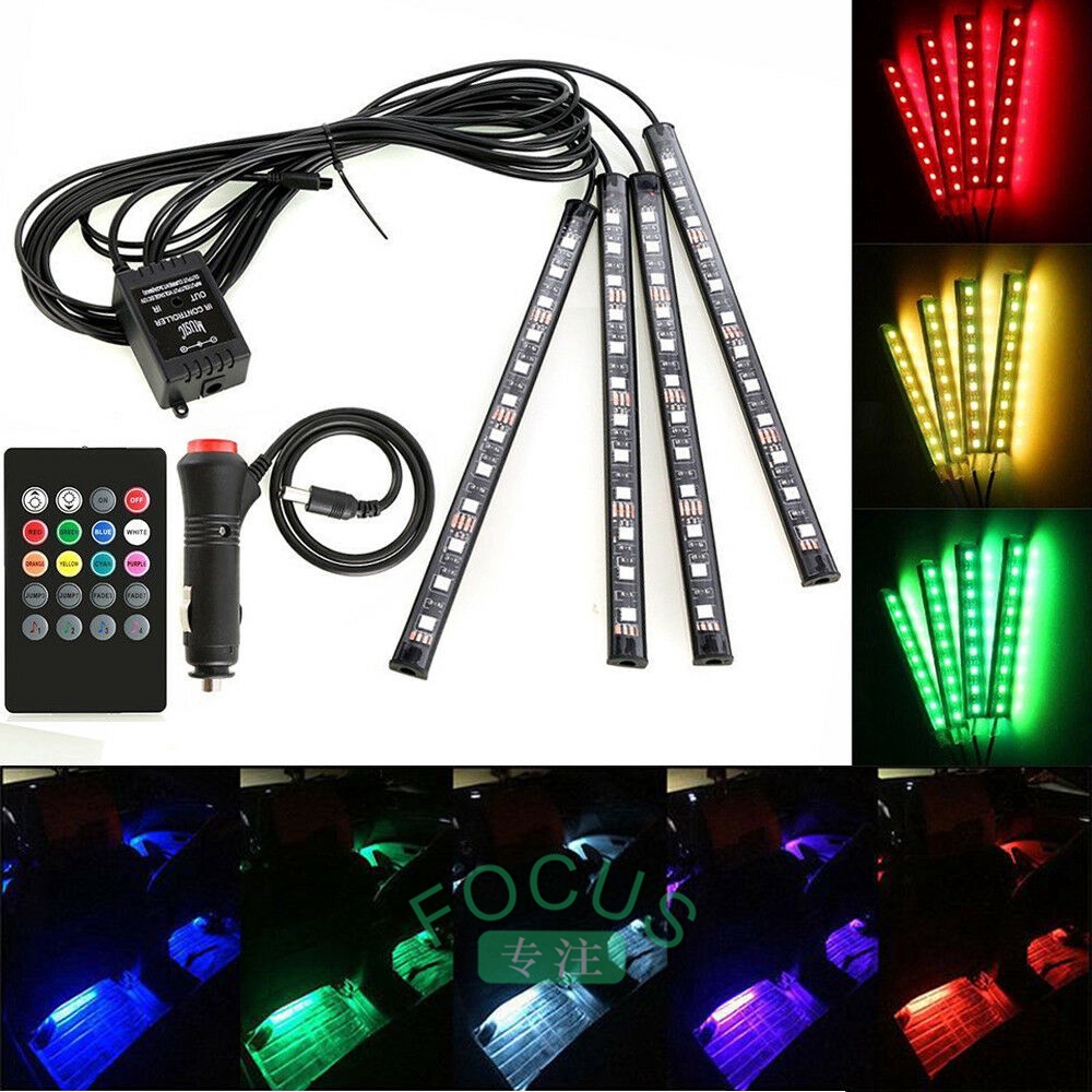 Bộ 4 Dây Đèn Led Rgb 12 Bóng 7 Màu Điều Khiển Từ Xa Cho Xe Hơi