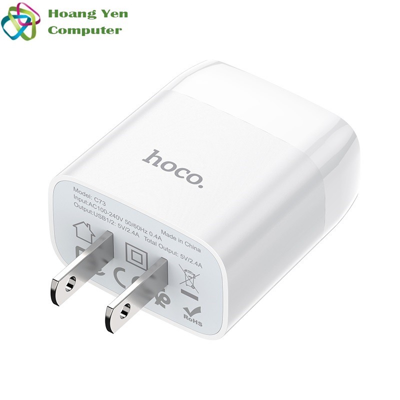 Cốc Sạc Mini 2 Cổng Hoco C73 2.4A - BH 1 Năm Chính Hãng - Hoàng Yến Computer