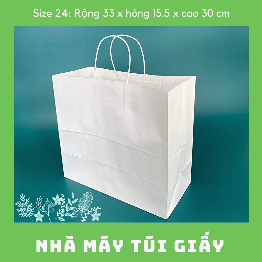 10 CHIẾC TÚI GIẤY KRAFT SIZE 24: 33x15.5x30 CM MÀU TRẮNG CÓ QUAI ( ẢNH THẬT)