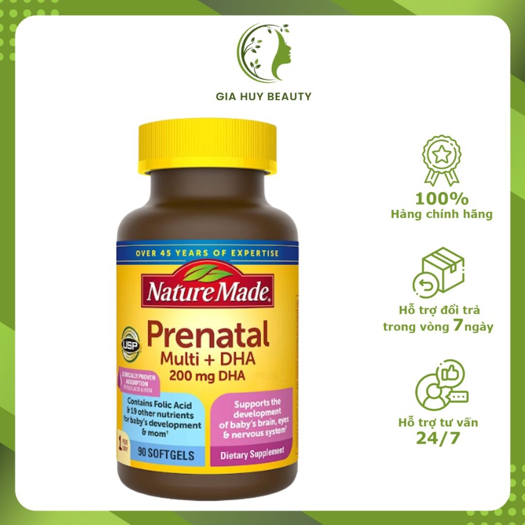 Viên uống Prenatal Nature Made dành cho mẹ bầu - Thực phẩm chức năng bổ sung Multi + DHA 150 viên USA
