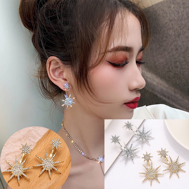 Khuyên Tai Ngôi Sao Sáu Cánh Đính Đá Thời Trang Nữ