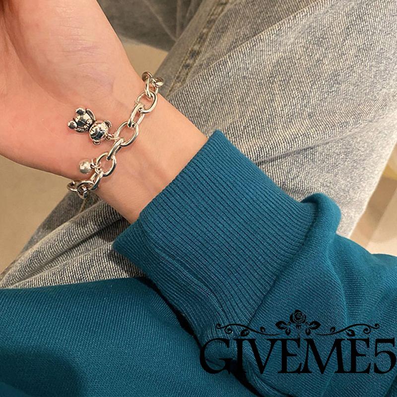 Vòng tay kim loại mặt hình gấu dễ thương cho nữ