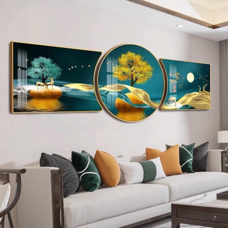 1,75 x 55cm .bộ 3 tranh tráng gương treo tường 3D phong cách hiện đại. có sẵn móc treo và đinh 3 chân
