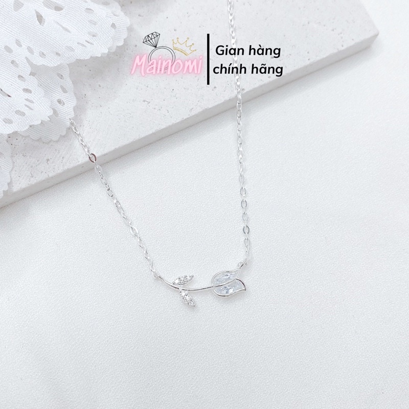 Dây chuyền nữ cành hồng MAINOMI mã kèm quà, dây xinh xắn dây liền mặt nhỏ xinh