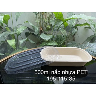  50 Hộp oval bã mía 500ml nắp nhựa Pet 195*115*35 