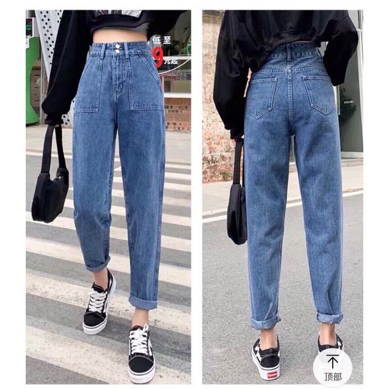 Quần jean bò baggy nữ cạp cao hàng Quảng Châu phong cách Hàn Quốc sành điệu style năm 2021