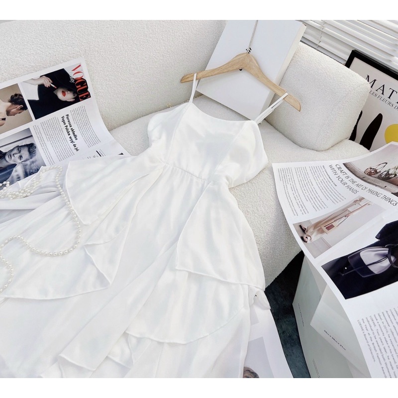 G1- đầm maxi voan bèo trắng 2 dây