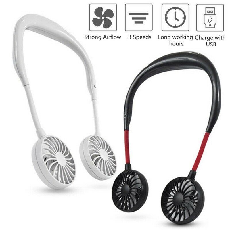 Quạt đeo cổ, quạt treo cổ tích điện có cánh, quạt tích điện 3 Cấp Độ Gió Kèm Cáp Sạc USB quàng cổ cực tiện