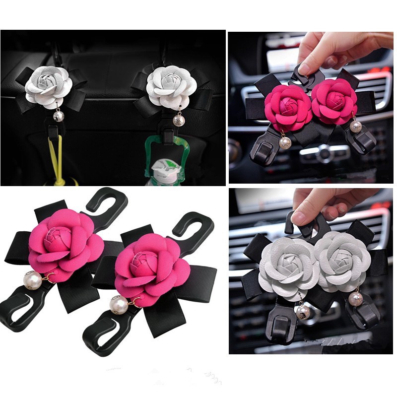 1 Cặp Móc Treo Đồ Gắn Lưng Ghế Xe Hơi Hình Hoa Trà 2 Màu Tiện Dụng