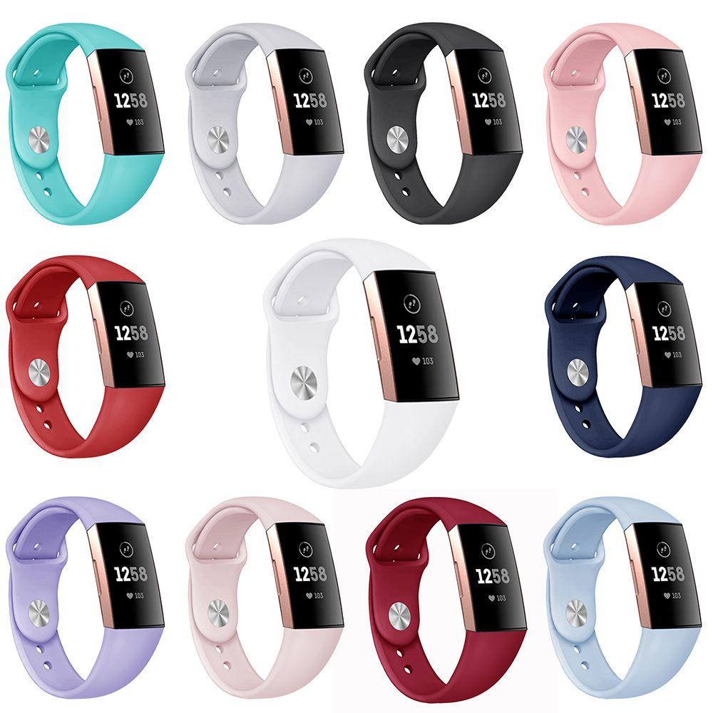 BEBETTERM Dây Đeo Thay Thế Chất Liệu Silicon Màu Trơn Cho Fitbit Charge 3