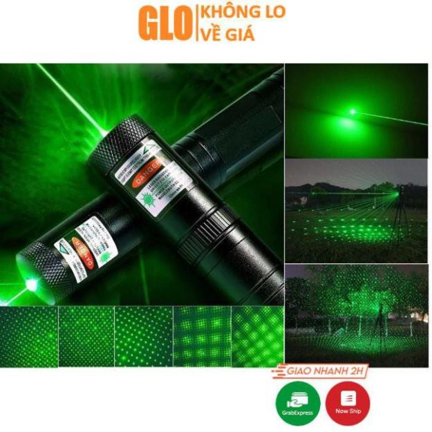 Đèn Pin Laser 303 Ánh Sáng Xanh Lá Chiếu Xa Cực Mạnh, Kèm Phụ Kiện Chiếu Sao Vạn Hoa Dùng Pin Sạc GloMart