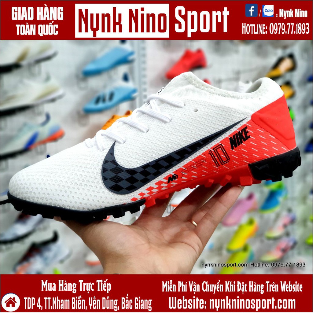Giày Bóng Đá Mercurial Vapor 13 Pro Neymar Trắng Vạch Đen Gót Đỏ TF