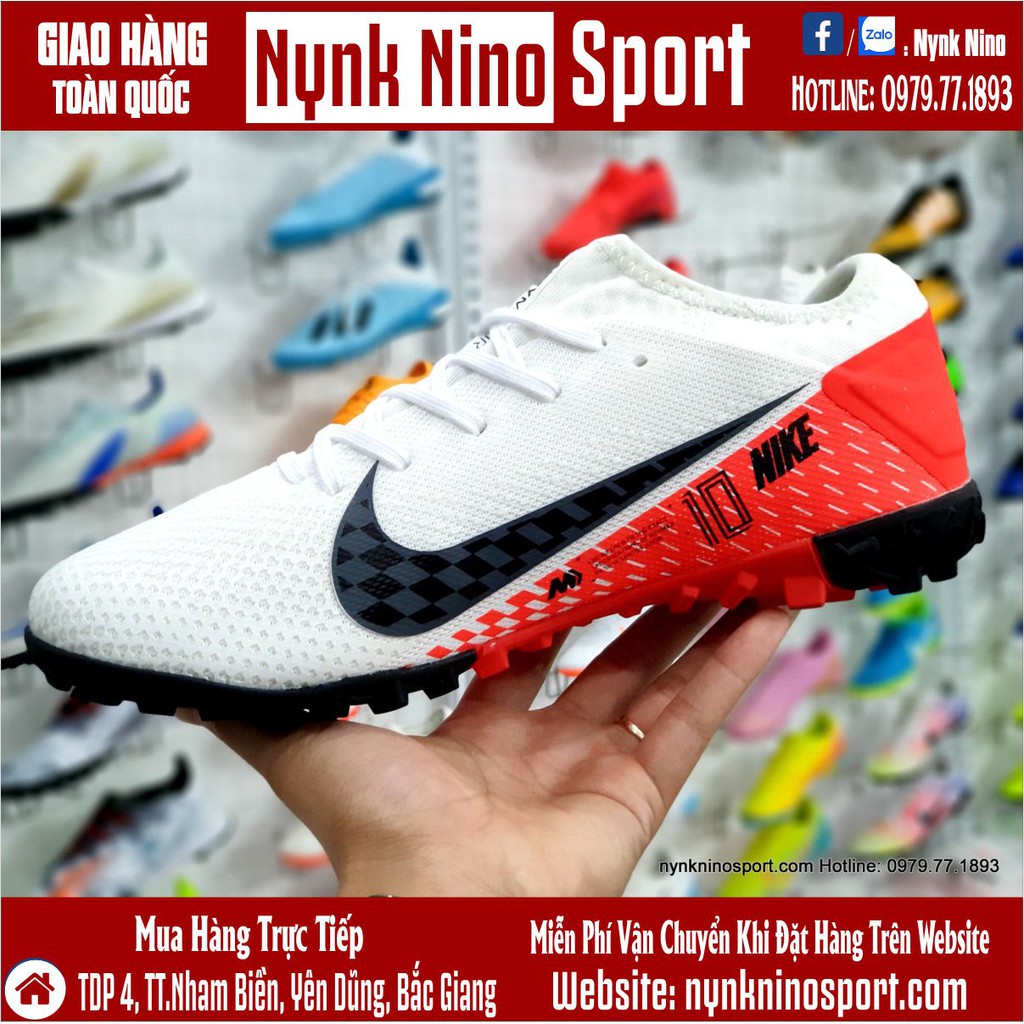 [Tặng Tất + Hộp] Giày Bóng Đá Mercurial Vapor 13 Pro Neymar Trắng Vạch Đen Gót Đỏ TF