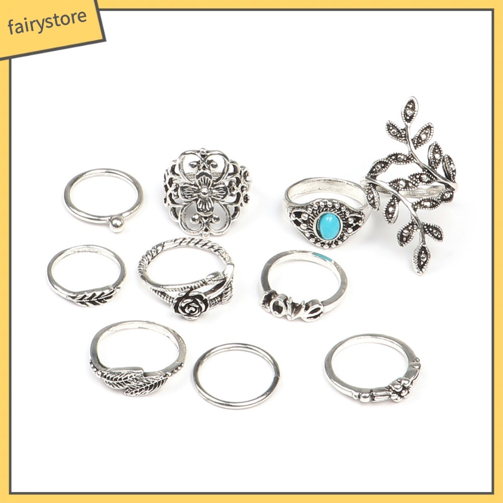 Bộ 10 Nhẫn Đeo Tay Phong Cách Retro Xinh Xắn