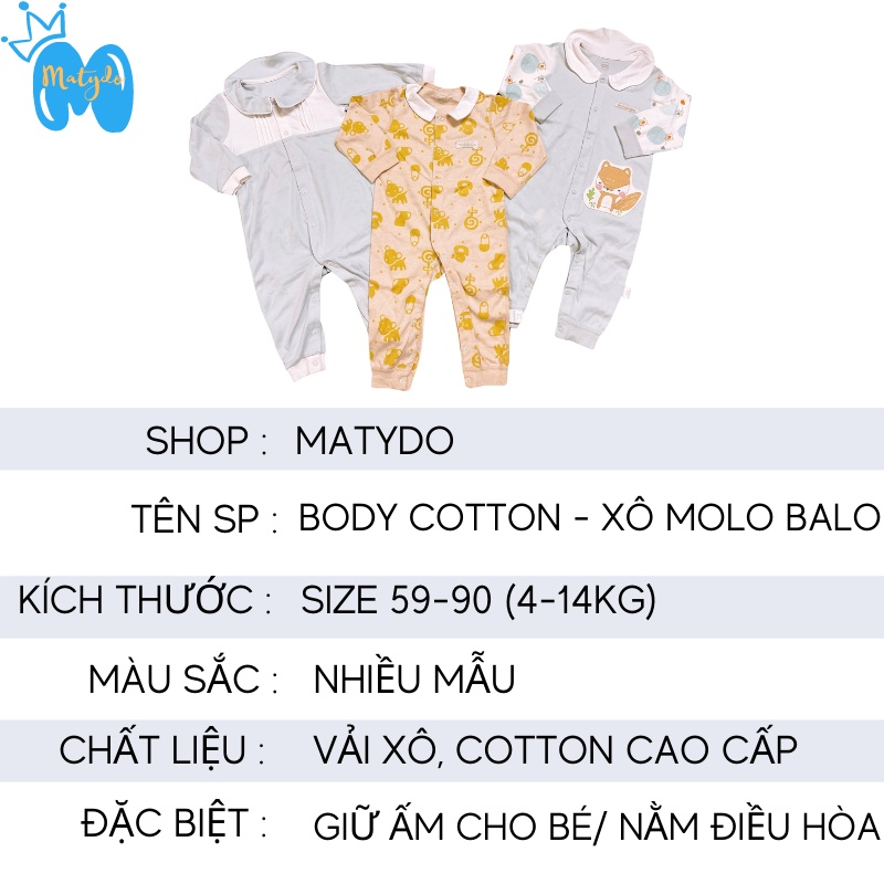Bodysuit cho bé bộ body dài tay MATYDO cho trẻ sơ sinh xô và cotton Molo Balo cho bé 4-14kg hàng lỗi nhẹ