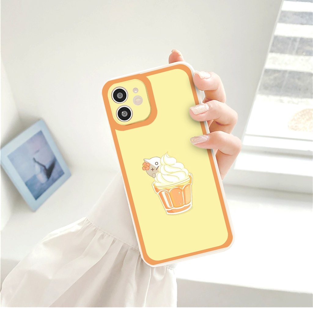 Ốp iphone - Ốp lưng iphone cạnh vuông viền camera Kem cute dành cho ip 6 đến 14promax - ng172