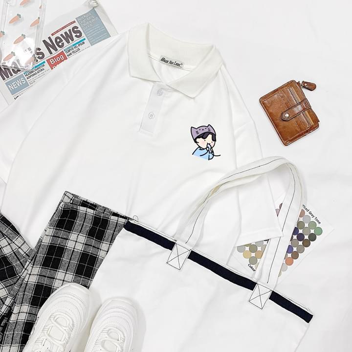 Áo Có Cổ Polo Form Rộng Chất Thun Mềm Mịn In Hình Cậu Bé Mèo Cực Cute Phá Cách Phong Cách  Năng Động TTQ0239